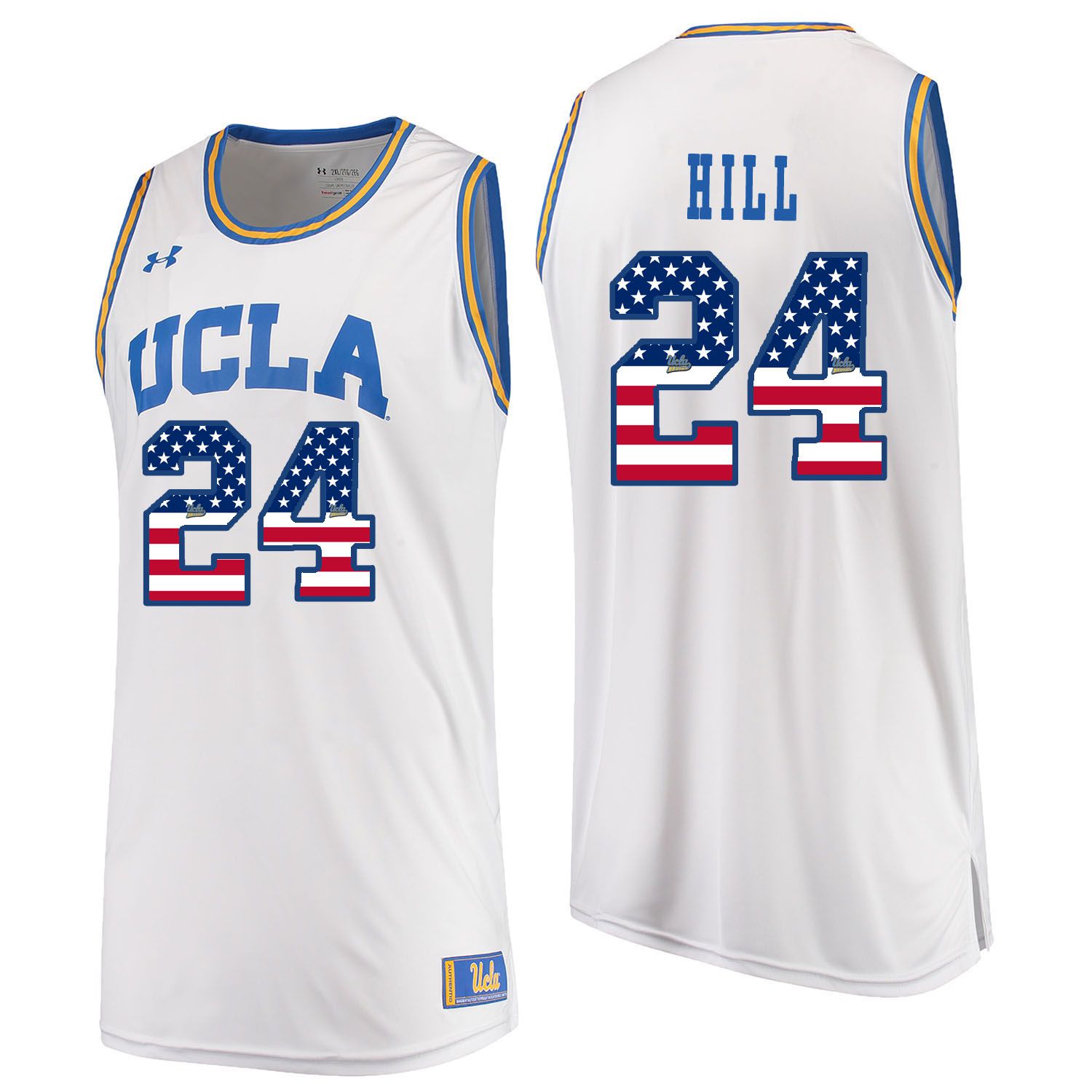 Men UCLA UA #24 Hill White Flag Customized NCAA Jerseys